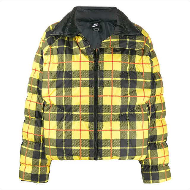 지퍼 여밈이 캐주얼한 옐로 컬러의 타탄 체크 푸퍼 재킷 
