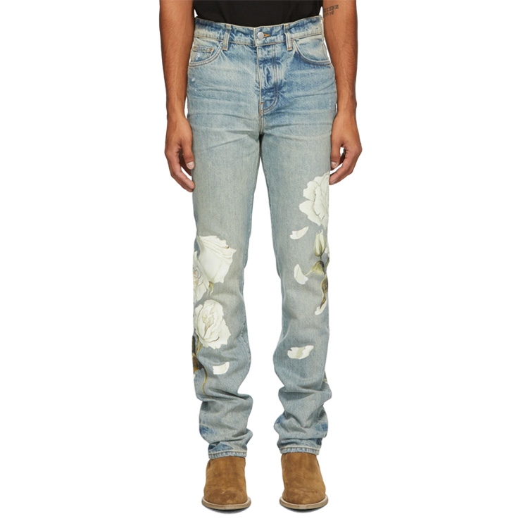 Indigo Flower Painted Jeans, $1205 USD