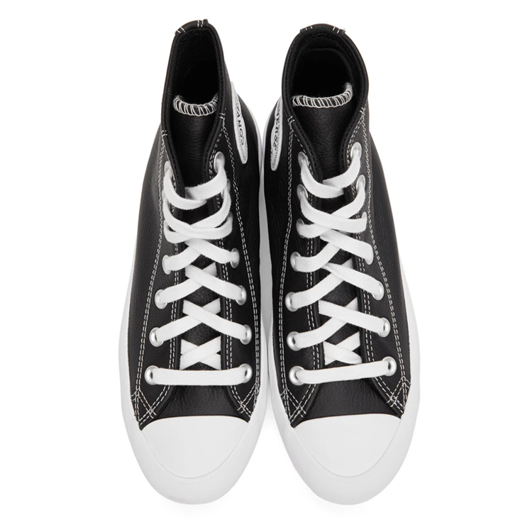 Black Leather Chuck Taylor All Star Lugged High Sneakers, $95 USD