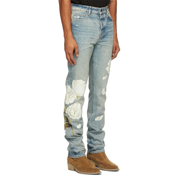 Indigo Flower Painted Jeans, $1205 USD