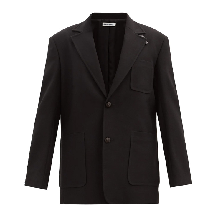 Patch pocket single-breasted wool suit jacket, $610 USD