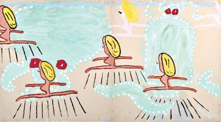 Rose Wylie, 〈Six Hullo Girls〉, 2017, Oil on Canvas, 182x330cm.