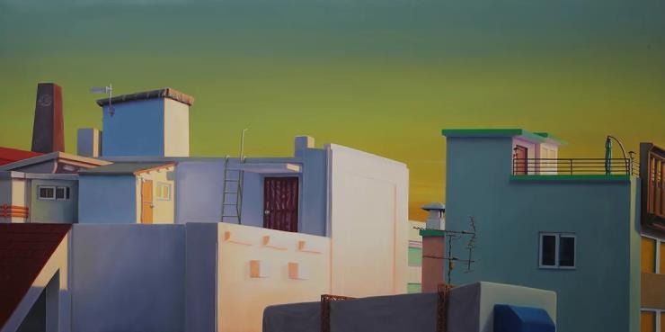 Ingo Baumgarten, untitled (roofs, Hyehwa, Seoul), Oil on canvas, 2021