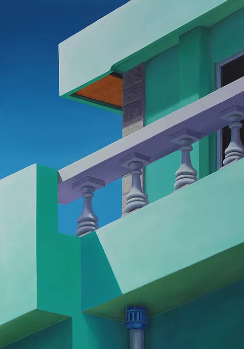 Ingo Baumgarten, untitled (green-blue hoouse, Busan), 140x100cm, Oil on canvas, 2021