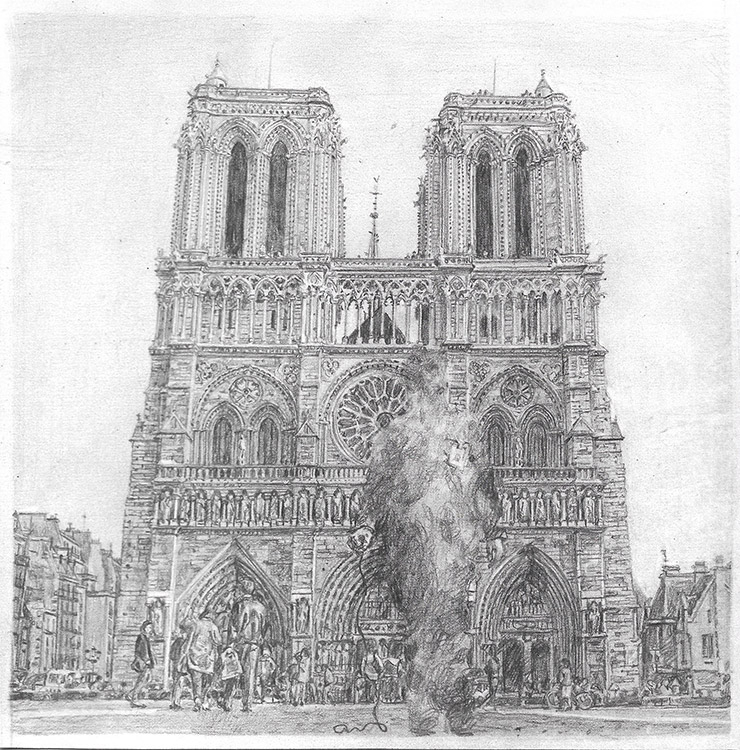 Kang Seung Lee, 〈Untitled (Tseng Kwong Chi, Paris, France (Notre-Dame), 1983)〉, 2020, Graphite on paper, 20x20cm; framed: 41x41x4cm. Courtesy of Commonwealth and Council. Photo by Paul Salveson