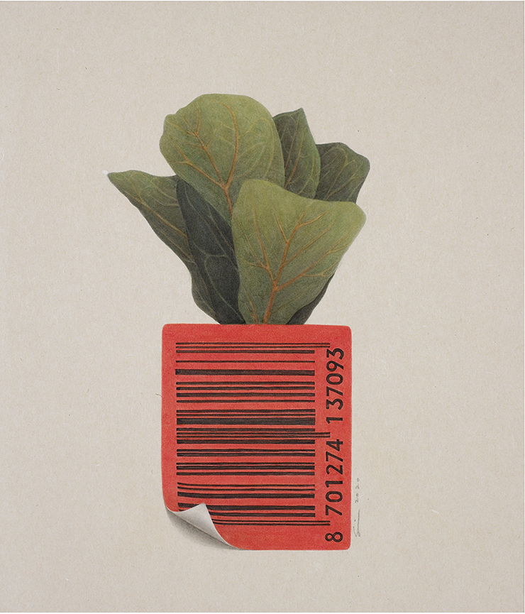 〈Planterior_Ficus Lyrata〉, 2020, Color on Korean paper, 53x45.5cm. Courtesy of the artist