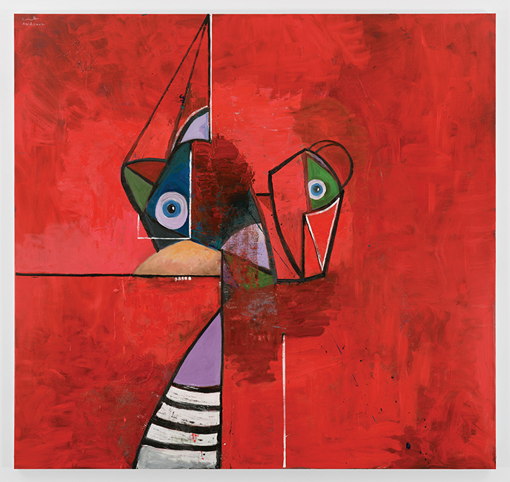 George Condo, 〈Red Portrait Composition〉, 2022, Oil on linen, 215.9x228.6cm / 85x90in ©️George Condo Courtesy the artist and Hauser & Wirth. Photo: Thomas Barratt.