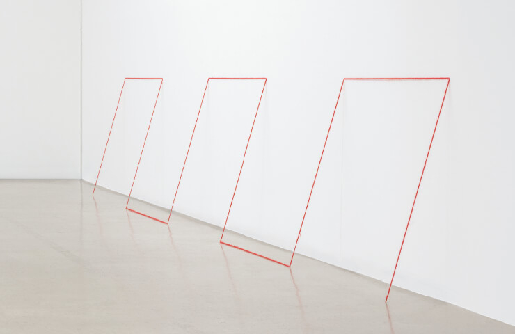 Fred Sandback, ‘Untitled(Sculptural Study, Two-part Cornered Construction)’, c.1982/2006, Yellow and red acrylic yarn, Situational: spatial relationships established by the artist; overall dimensions vary with each installation, Courtesy of Fred Sandback Estate and Gallery Hyundai 