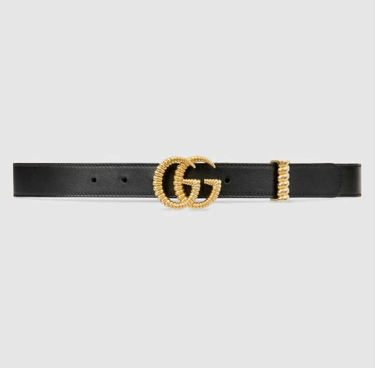 볼드한 GG 로고 장식이 에지있는 레더 벨트는 75만원, Gucci.