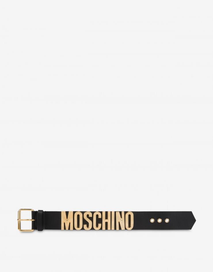 모스키노 레터링 로고가 더해진 캐주얼한 카프스킨 초커는 48만원대, Moschino. 