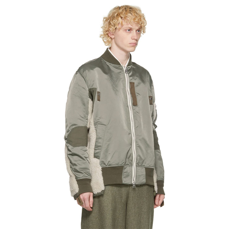 Khaki Nylon & Wool Bomber Jacket, $2,005 USD