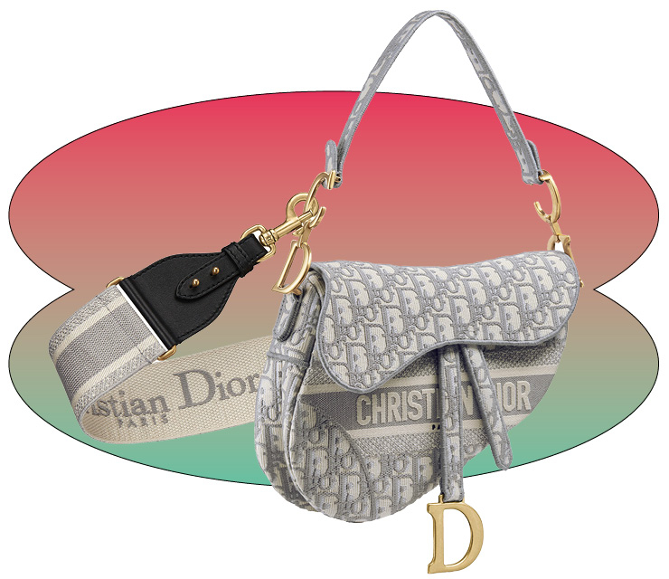 오블리크 패턴의 새들 백은 가격 미정, Dior.