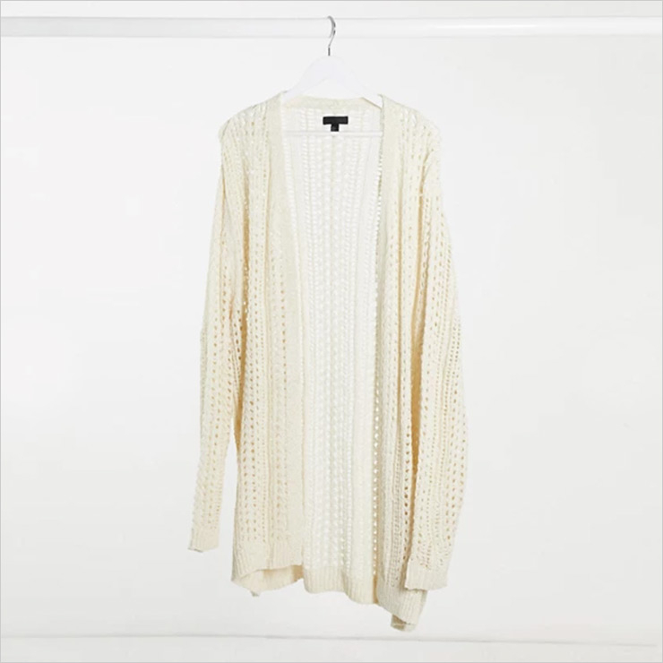 Plus crochet knit cardigan in beige, $47.37 USD