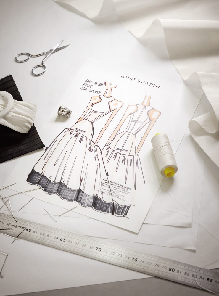 제92회 아카데미 시상식에서 레아 세이두가 입은 텐셀 럭스 드레스 스케치.