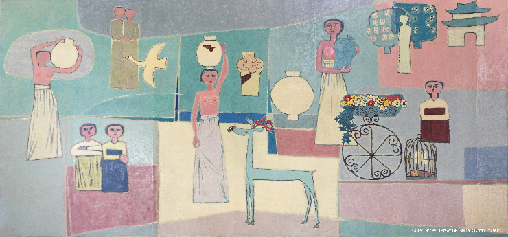 김환기, 〈여인들과 항아리〉, 1950년대, 캔버스에 유채, 281.5x567cm