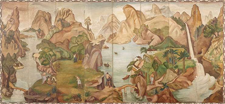 백남순, 〈낙원〉, 1936년경, 캔버스에 유채; 8폭 병풍, 173x372cm.