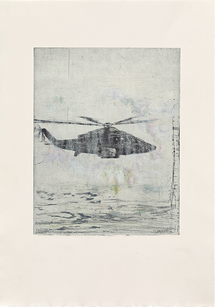 〈Dusty Eagle〉, 2020, oil crayon on etching, 54x38cm.