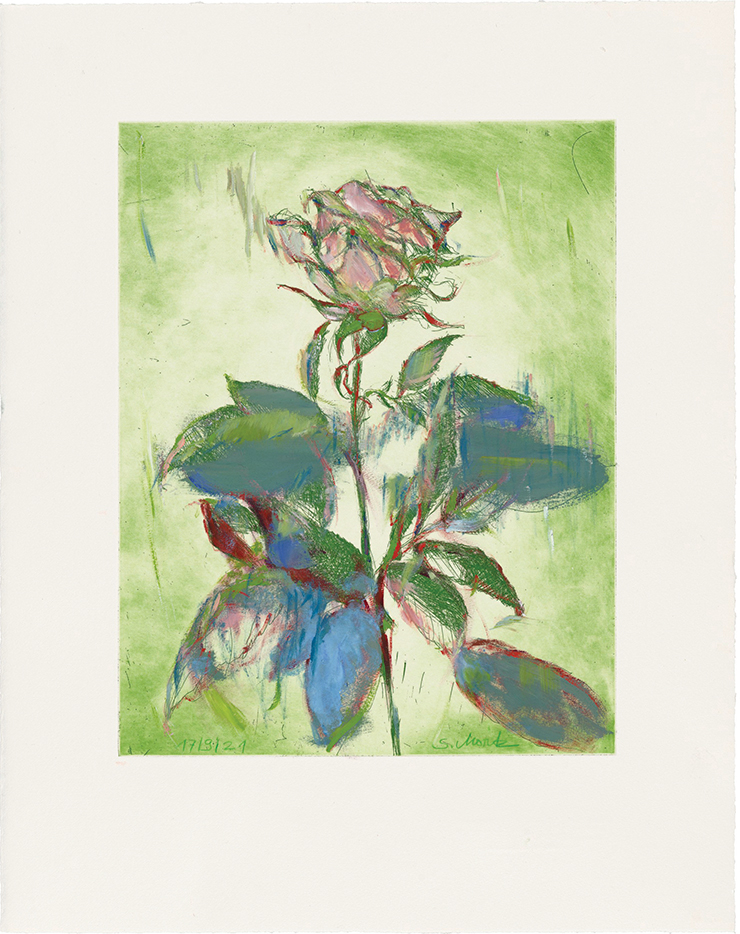 〈Rose 17/9/21〉, 2021, Oil, oil crayon on etching, 47.5x37.5cm.