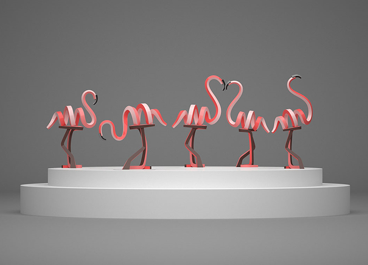 Experiment (Nft Art Lab) / 이상수, 〈Flamingo〉, 2022, Mixed media, 42x24x65(h). Courtesy of the artist