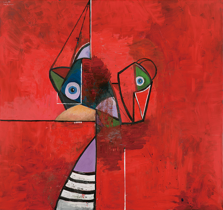 George Condo, Red Portrait Composition, 2022