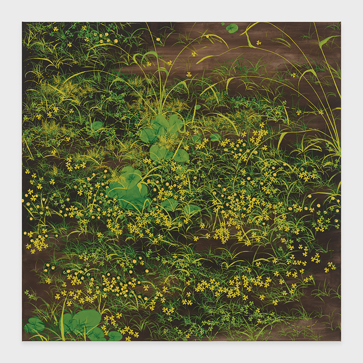 Calvin Marcus, 〈Untitled Grass Painting〉, 2022, Oil and emulsified gesso on linen/canvas blend, 60x60x1 1/8inches(152.4x152.4x2.9cm). Copyright The Artist. Courtesy of the Artist and David Kordansky Gallery