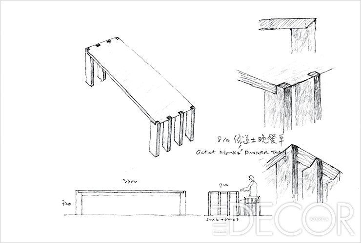 ‘수도사들의 식탁(Monks Refectory Table)’ 디자인을 위한 승효상의 스케치.