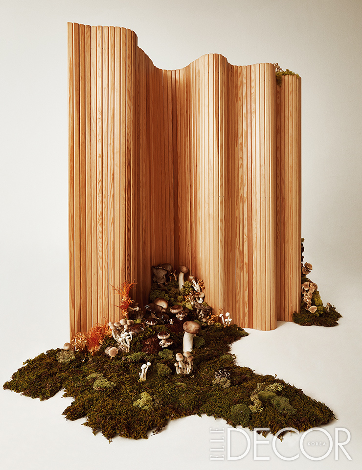 알바 알토가 디자인한 수직으로 정렬된 소나무 스트립으로 만든 스크린 100은 Artek by A/HUS.