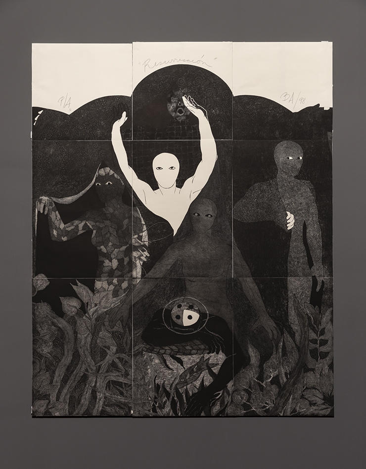 Belkis Ayón, 〈Resurrección〉, 1998, Collography on paper, 9 sheets, 263 x 212cm.Courtesy Watch Hill Foundation and von Christierson Family Photo by: Roberto Marossi